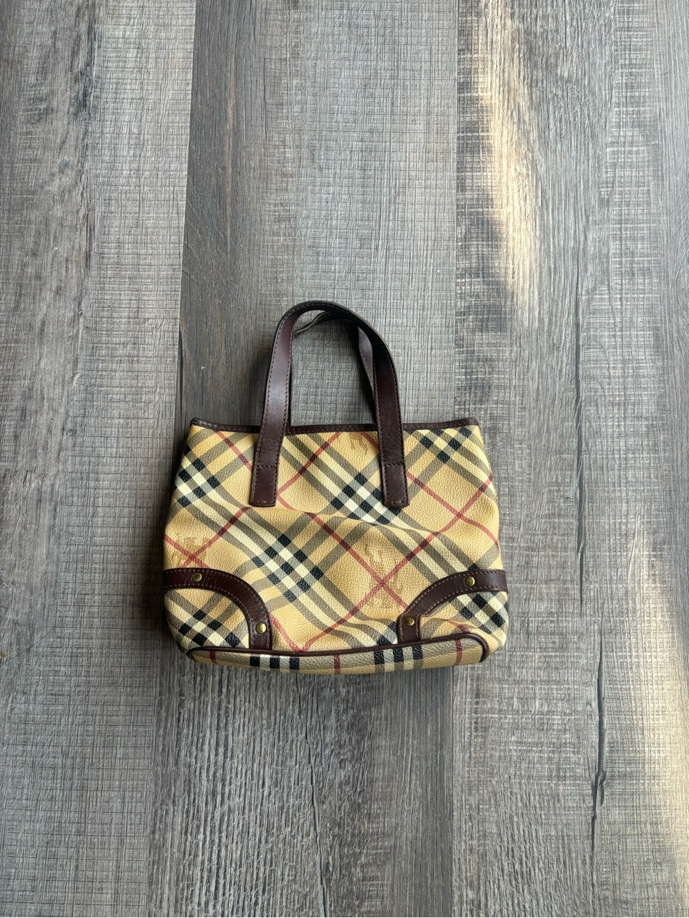 Vintage Burberry Canvas Tote with Brown Leather Trim